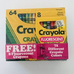 Vtg 1989 Crayola Crayon 64 Count Plus 8 Extra Fluorescent 72 Total NOS Sealed